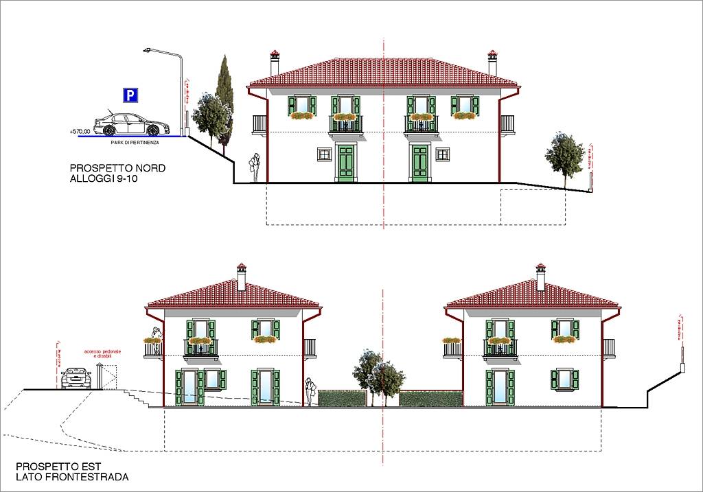 Prospetto Villette Vendita S.Zeno - Lotto 2 - Nord e Est Prospetto nord e est delle villette del lotto 2 - lottizzazione Benaco
