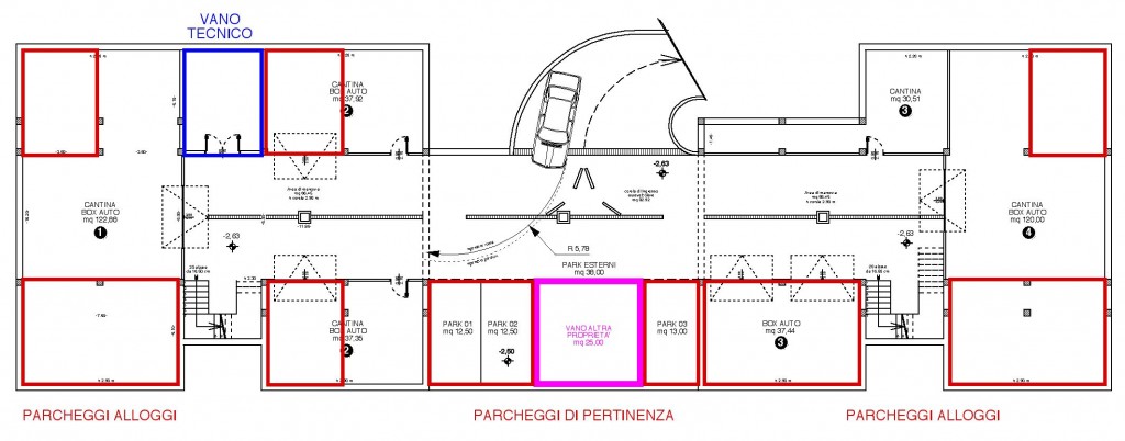 Pianta del piano interrato delle 2 palazzine  Pianta generale di tutto il piano interrato